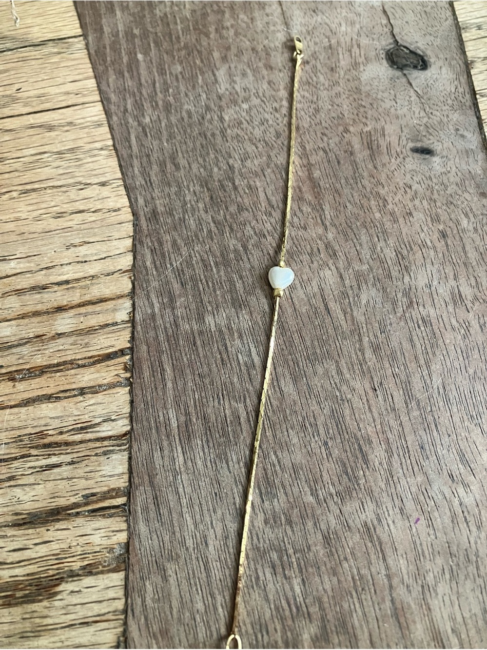 Gold Bracelet with White Heart pearl Charm - Women's Jewelry